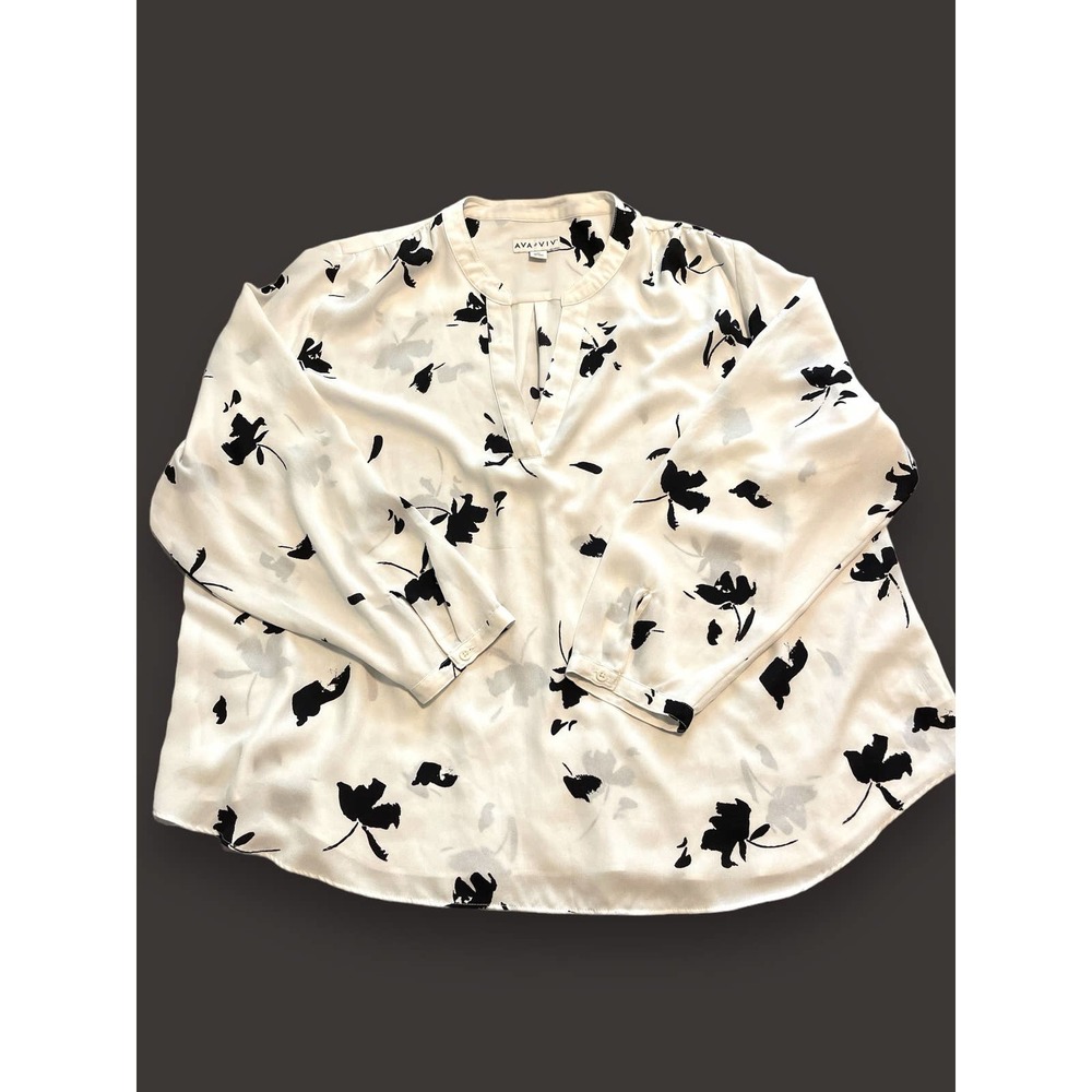 Ava & Viv Long Sleeve Floral Blouse Tunic White/Black Floral Women's 3X - Picture 3 of 12